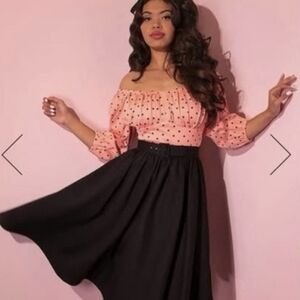 NWT Peach Pink VIXEN by MP Polka Dot Daydream Swing Midi Dress Off-Shoulder S